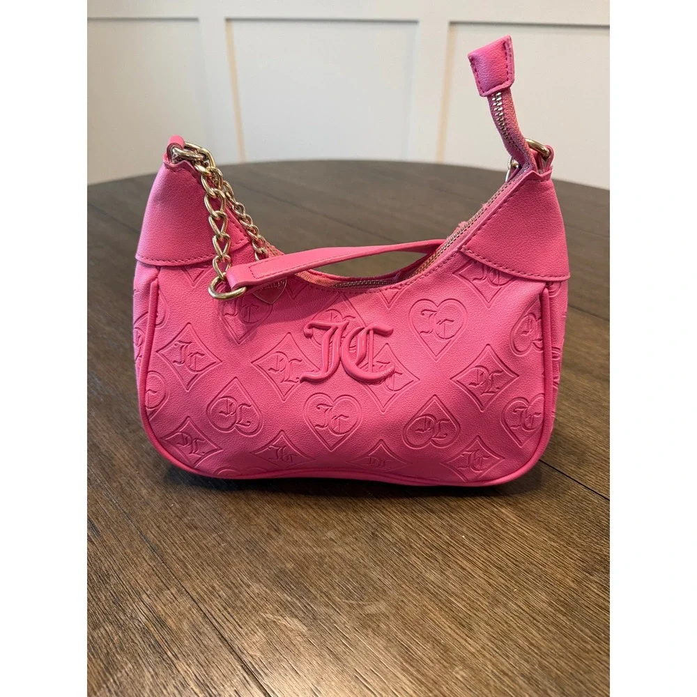 Juicy Couture Pink Embossed JC Heart Logo Shoulder Baguette‎ Bag
